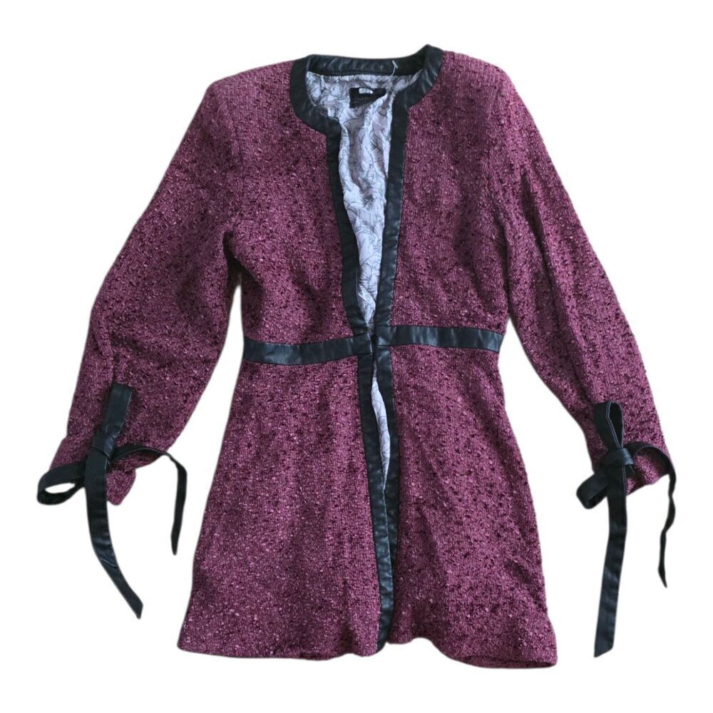 Deborah Lyons Burgundy Long Tweed Grace Jacket Blazer 10 - Picture 3 of 4